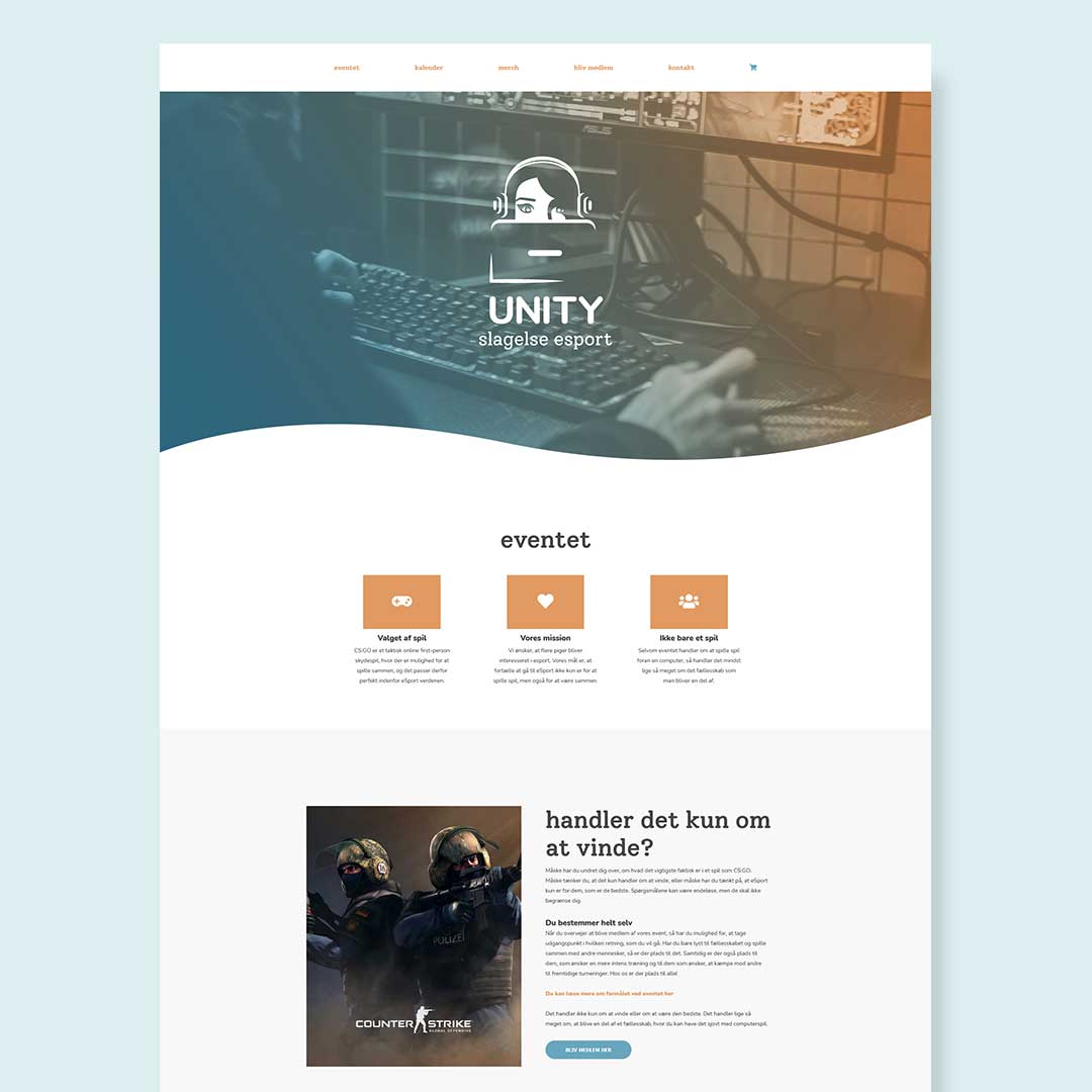 Hjemmesidedesign til opdigtet E-sport virksomhed